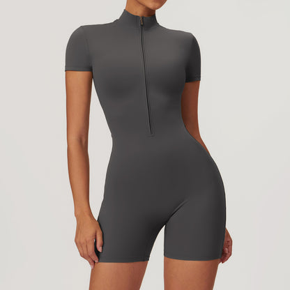 Zipper Short Sleeve Yoga Jumpsuit Women ShopWithASmile7.com