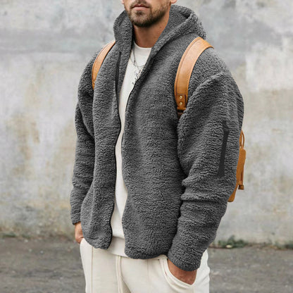 Plush Hooded Jacket Men's Autumn And Winter Fleece Double-sided Wear Warm Coat With Zipper Loose Casual Jacket Outdoor Clothing ShopWithASmile7.com