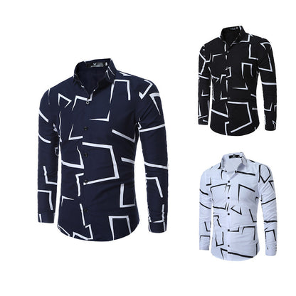 Men's Geometric Print Casual Long-Sleeved Shirt