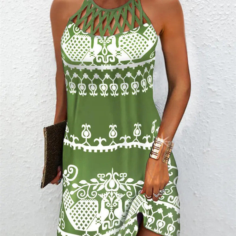 Women's Fashion Print Cutout Sleeveless Casual Dress