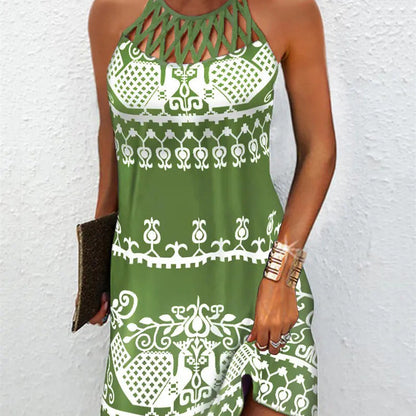 Women's Fashion Print Cutout Sleeveless Casual Dress