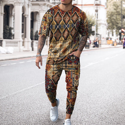 Fashion Sports Men Casual Short-sleeved T-shirt Trousers Suit