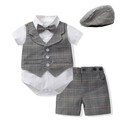 Baby Boy Gentleman Suit Romper Vest Shorts Bow Tie My Store