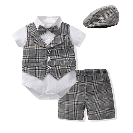 Baby Boy Gentleman Suit Romper Vest Shorts Bow Tie My Store
