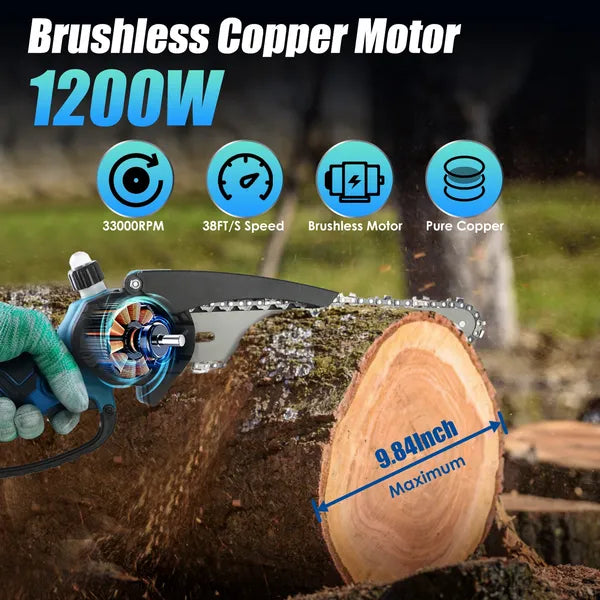 2-IN-1 Cordless Pole Saw And Mini Chainsaw With Extension Pole 21V Battery 8' Electric Brushless Pole Chainsaw With Auto Oiler Safety Switch 6.4LBS Lightweight For Tree Trimming