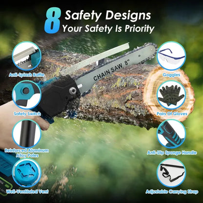 2-IN-1 Cordless Pole Saw And Mini Chainsaw With Extension Pole 21V Battery 8' Electric Brushless Pole Chainsaw With Auto Oiler Safety Switch 6.4LBS Lightweight For Tree Trimming
