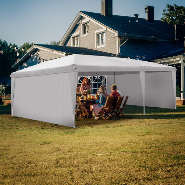 Waterproof Folding Camping and Picnic Tent, 10x20 ft Outdoor Canopy with 4 Sides, 2 Windows, Adjustable Height, Oxford Fabric, and Sturdy Steel Frame for Events and Parties