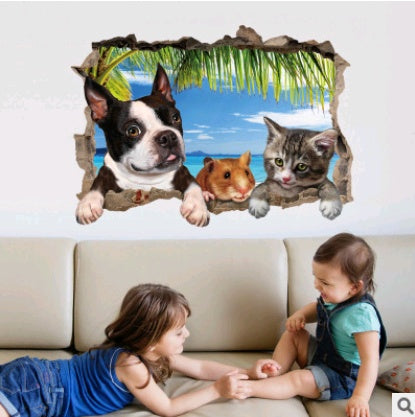 3D animal landscape wall personality creative bedside porch sofa TV background decorative wall stickers