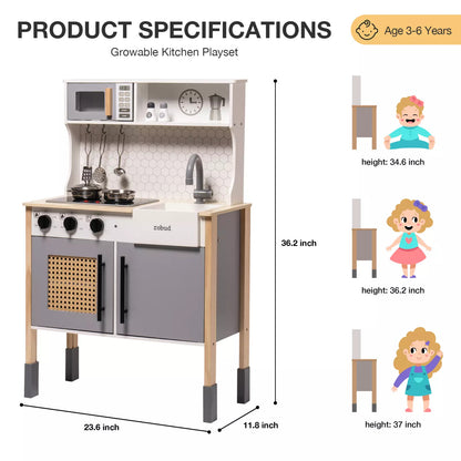 ROBOTIME DIY Pretend Play Kitchen Cooking Toy Set Gift For Boys And Girls Gray ShopWithASmile7.com