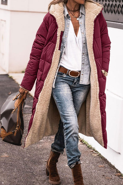 Women's Solid Color Hooded Cotton Jacket Long-sleeved Coat ShopWithASmile7.com
