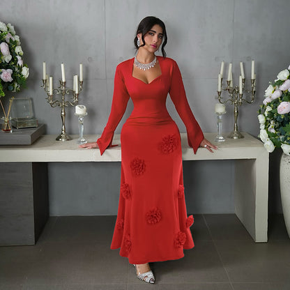 Fashion Slim Fit Peach Collar Flower Dress Women ShopWithASmile7.com