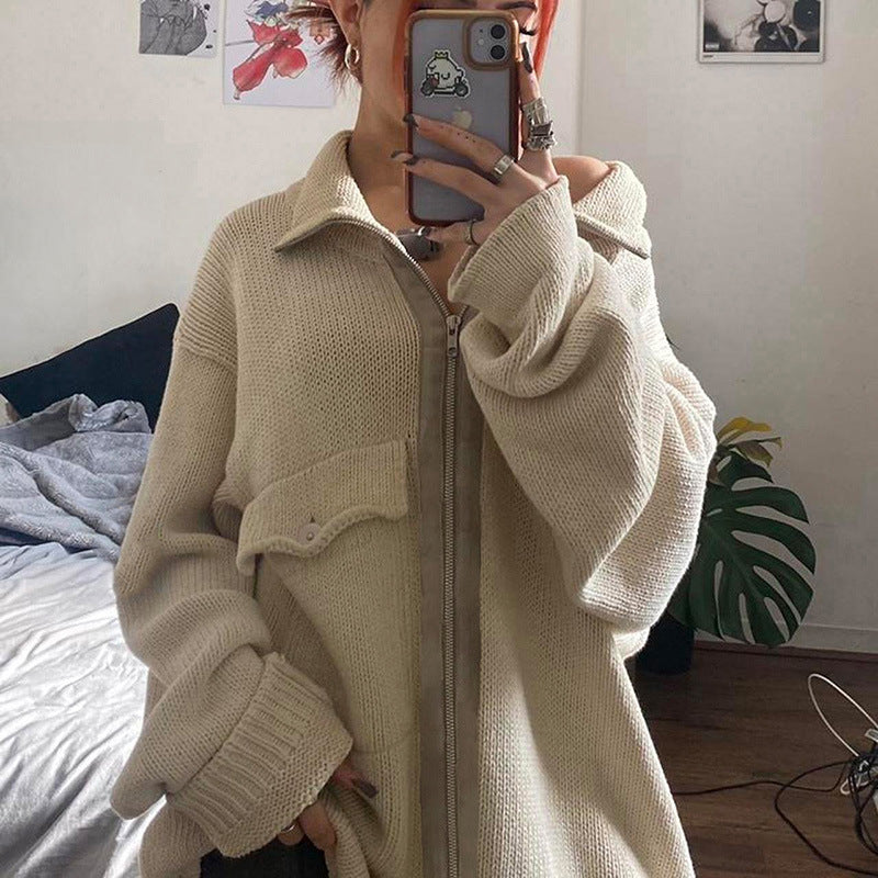 Women's Workwear Stand Collar Contrast Knitted Knit Jacket