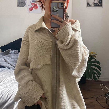 Women's Workwear Stand Collar Contrast Knitted Knit Jacket