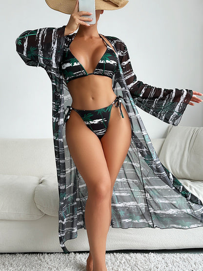 Special Fabric Printed Bikini I Blouse Three-piece Women's Swimsuit