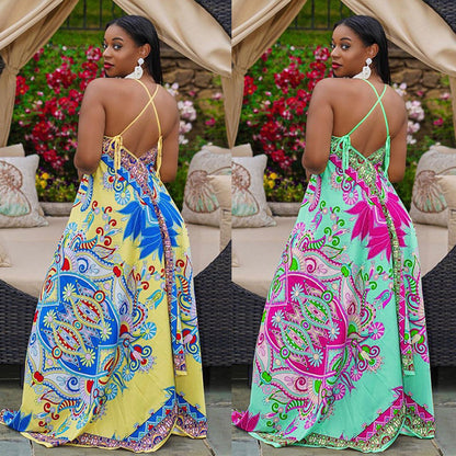 Loose Sling Print Cutout Back Jumpsuit