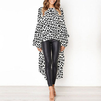 Long Sleeve Irregular Female Leopard-print Shirt ShopWithASmile7.com