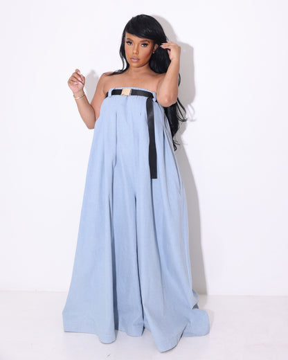 Women's Fashion One-shoulder Multi-way Wide-leg Jumpsuit With Belt ShopWithASmile7.com