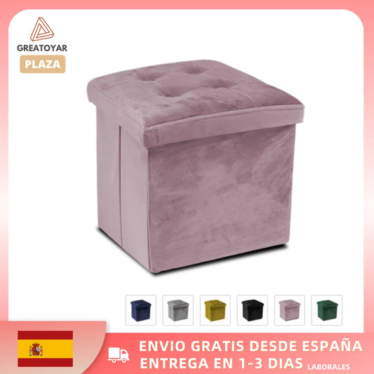 Greatoyar Puff Folding Storage Stool, Ottoman Bench Seat, Small Folding Tables, Toy Storage Box, Auxiliary Furniture, Bedroom Low Table, Velvet, 38X38X38 Cm, Blue/Gray/Black/Pink