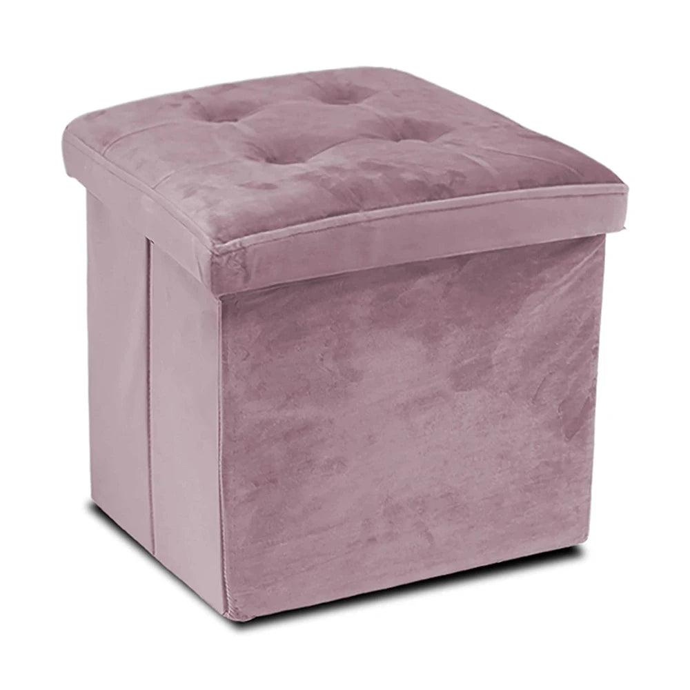 Greatoyar Puff Folding Storage Stool, Ottoman Bench Seat, Small Folding Tables, Toy Storage Box, Auxiliary Furniture, Bedroom Low Table, Velvet, 38X38X38 Cm, Blue/Gray/Black/Pink