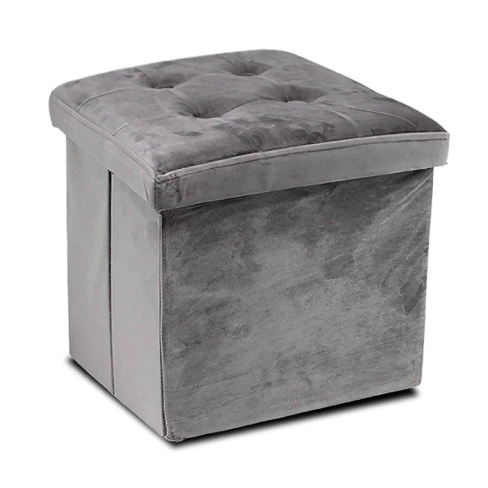 Greatoyar Puff Folding Storage Stool, Ottoman Bench Seat, Small Folding Tables, Toy Storage Box, Auxiliary Furniture, Bedroom Low Table, Velvet, 38X38X38 Cm, Blue/Gray/Black/Pink