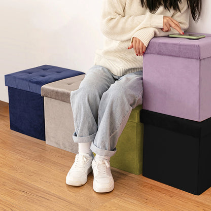 Greatoyar Puff Folding Storage Stool, Ottoman Bench Seat, Small Folding Tables, Toy Storage Box, Auxiliary Furniture, Bedroom Low Table, Velvet, 38X38X38 Cm, Blue/Gray/Black/Pink