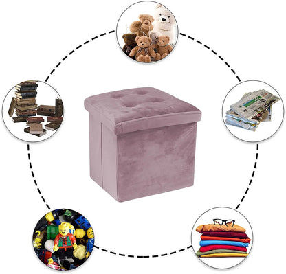 Greatoyar Puff Folding Storage Stool, Ottoman Bench Seat, Small Folding Tables, Toy Storage Box, Auxiliary Furniture, Bedroom Low Table, Velvet, 38X38X38 Cm, Blue/Gray/Black/Pink