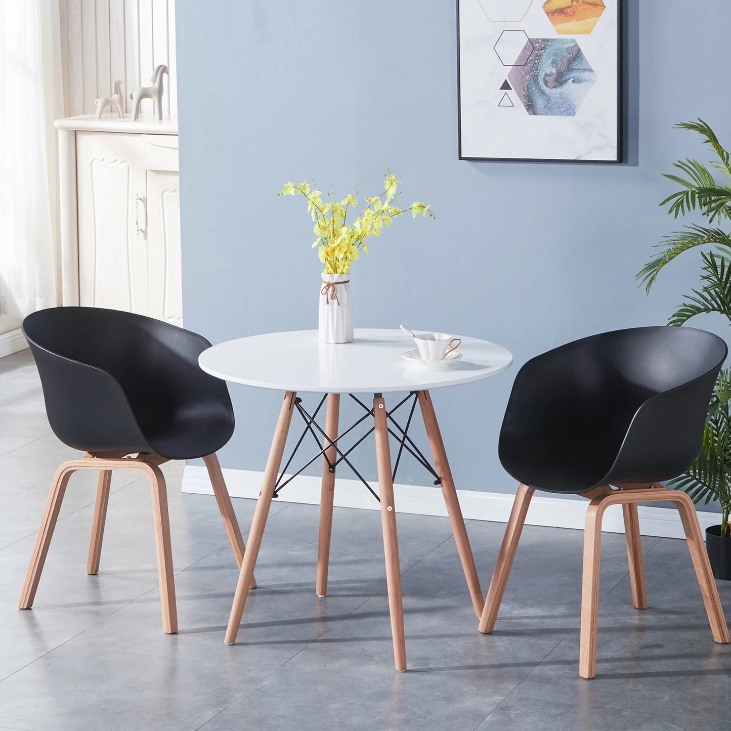 A Set of 4 Modern Dining Chairs, Retro-Designed Armchairs, High-Quality Wooden Legs, Suit for Dining Room Kitchen Living Room