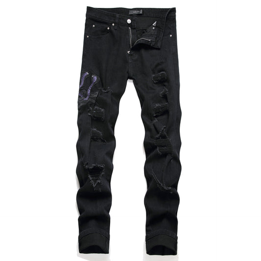 Jeans Men's Style Fashion Ripped Patch ShopWithASmile.com