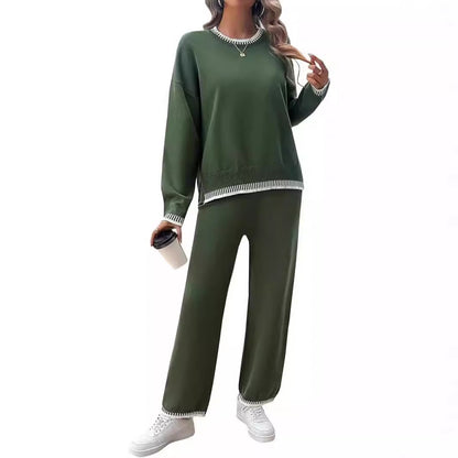 Sweater Knit Casual Long Sleeve Pullover Wide Leg Pants Suit