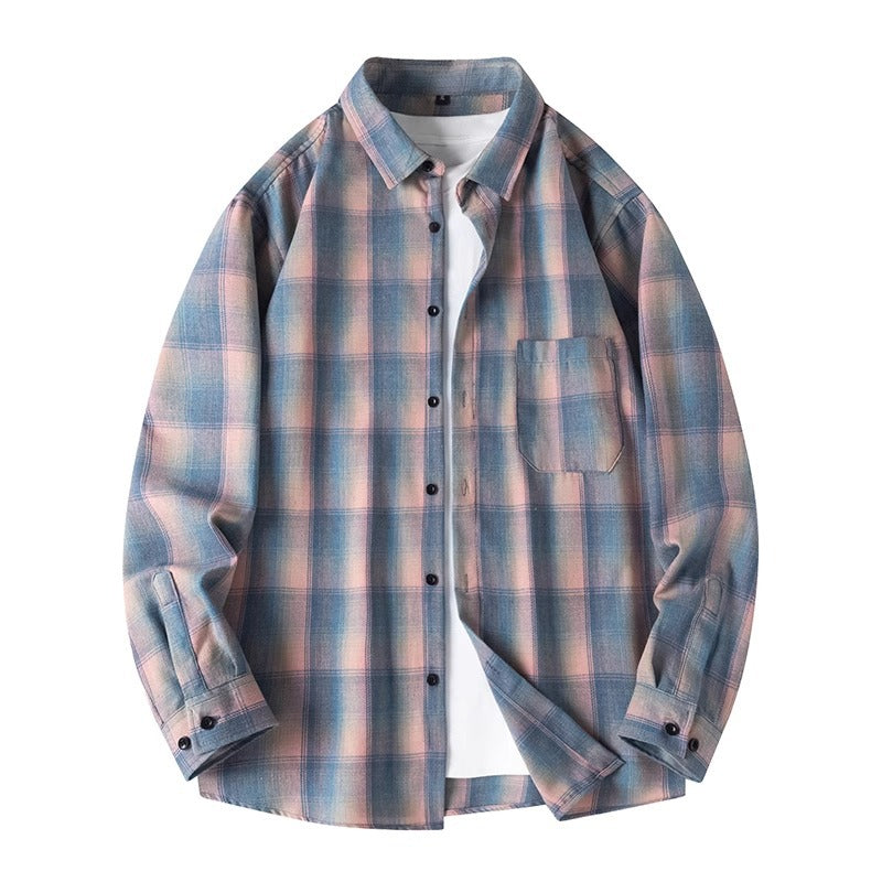 Retro Plaid Shirt Lapel Men's Long-sleeved Jacket ShopWithASmile7.com