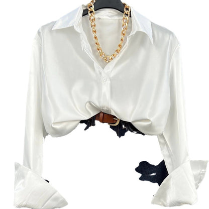 Single-breasted Long Sleeve Lapel Shirt Sexy Women Clothing ShopWithASmile7.com
