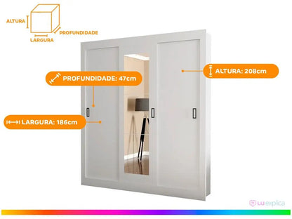 Araplac Melissa Glass Wardrobe Couple with Mirror 3 Sliding Doors
