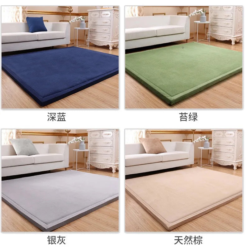Japanese Style 3CM Thickeness Coral Fleece Velvet Mats Thickening Camel Bed Mattress Living Room Tatami Carpet Baby Crawling Mat