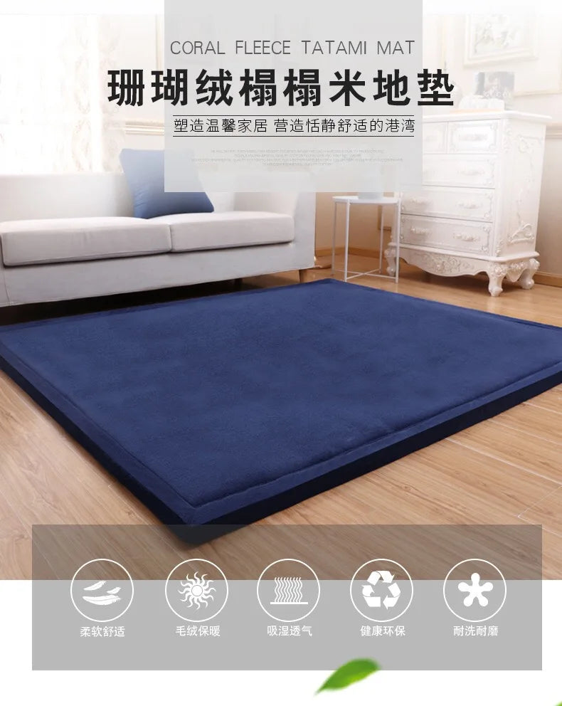 Japanese Style 3CM Thickeness Coral Fleece Velvet Mats Thickening Camel Bed Mattress Living Room Tatami Carpet Baby Crawling Mat