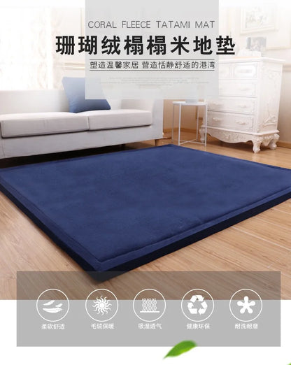 Japanese Style 3CM Thickeness Coral Fleece Velvet Mats Thickening Camel Bed Mattress Living Room Tatami Carpet Baby Crawling Mat