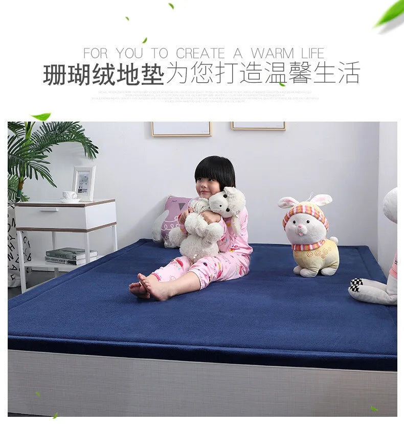 Japanese Style 3CM Thickeness Coral Fleece Velvet Mats Thickening Camel Bed Mattress Living Room Tatami Carpet Baby Crawling Mat