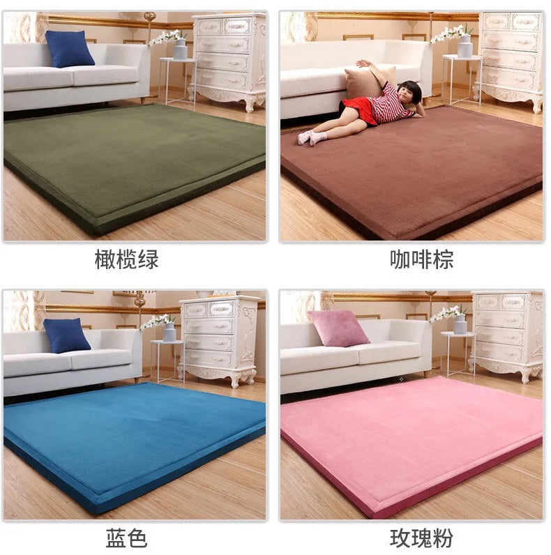 Japanese Style 3CM Thickeness Coral Fleece Velvet Mats Thickening Camel Bed Mattress Living Room Tatami Carpet Baby Crawling Mat