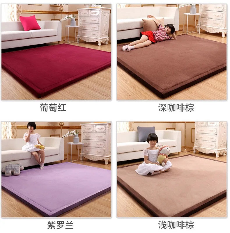 Japanese Style 3CM Thickeness Coral Fleece Velvet Mats Thickening Camel Bed Mattress Living Room Tatami Carpet Baby Crawling Mat