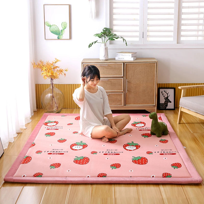 Japanese Style 3CM Thickeness Coral Fleece Velvet Mats Thickening Camel Bed Mattress Living Room Tatami Carpet Baby Crawling Mat