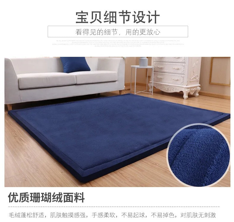 Japanese Style 3CM Thickeness Coral Fleece Velvet Mats Thickening Camel Bed Mattress Living Room Tatami Carpet Baby Crawling Mat