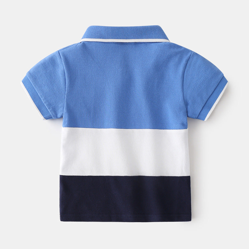 Boys Color Block Lapel Tops Korean Children's Clothing Boys Embroidered Shirts Baby Summer Trends ShopWithASmile7.com