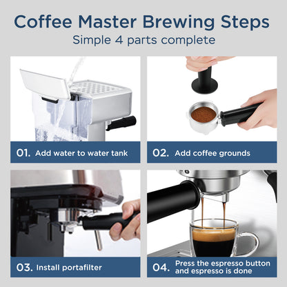 Geek Chef Espresso Machine, 20 Bar Espresso Machine With Milk Frother For Latte, Cappuccino, Macchiato, For Home Espresso Maker, 1.8L Water Tank, Stainless Steel, Ban On Amazon ShopWithASmile.com