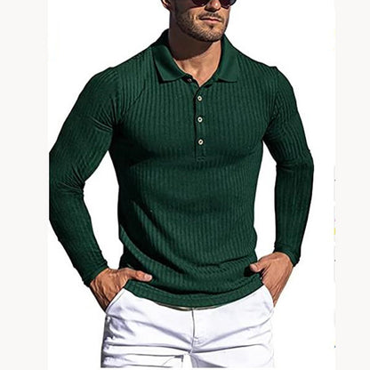 Men's Running Sports Fitness High Stretch Striped Long Sleeve POLO Shirt