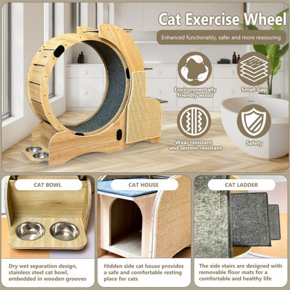 5-in-1 Cat Sports Running Wheel, Cats Wheel Wood Climbing Frame, Cat Litter Fitness Wheel, Oversized Roller Cat Indoor Activity Center,Large ShopWithASmile7.com