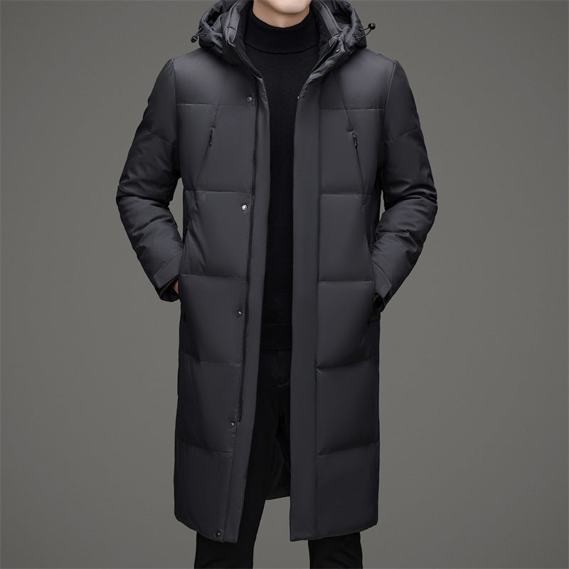 New Thick Warm White Duck Down Detachable Hat Men's Mid-length Down Jacket ShopWithASmile7.com