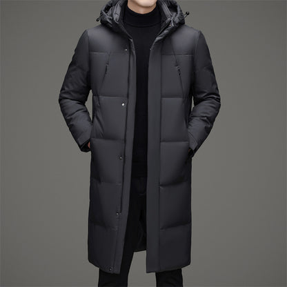 New Thick Warm White Duck Down Detachable Hat Men's Mid-length Down Jacket ShopWithASmile7.com