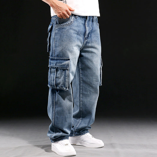 American Multi-pocket Workwear Jeans Men's Wide Leg Loose Plus Size ShopWithASmile.com