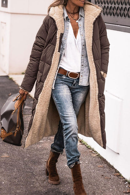 Women's Solid Color Hooded Cotton Jacket Long-sleeved Coat ShopWithASmile7.com