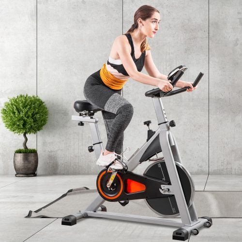 Indoor Cycling Bike Stationary, Belt Driven Smooth Exercise Bike with Oversize Soft Saddle and LCD Monitor My Store