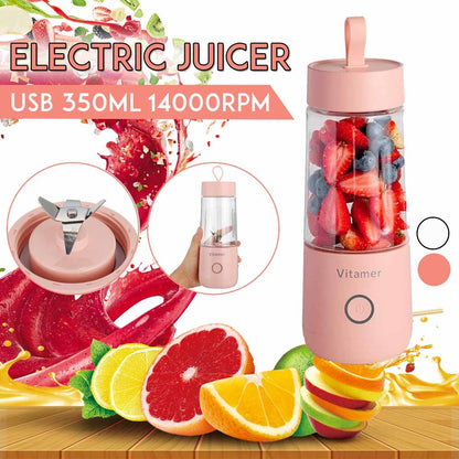 350ml Portable USB Blender Juicer – Rechargeable Electric Smoothie & Juice Maker with Tritan Bottle